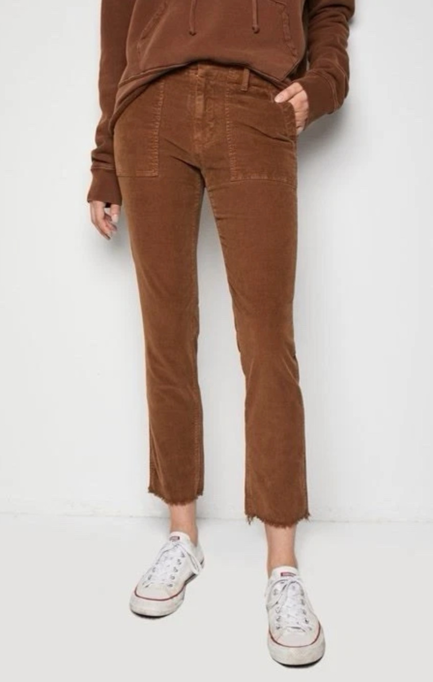 Nili Lotan Jenna corduroy raw hem cropped pants Size 8 Henna Brown Granola Boho